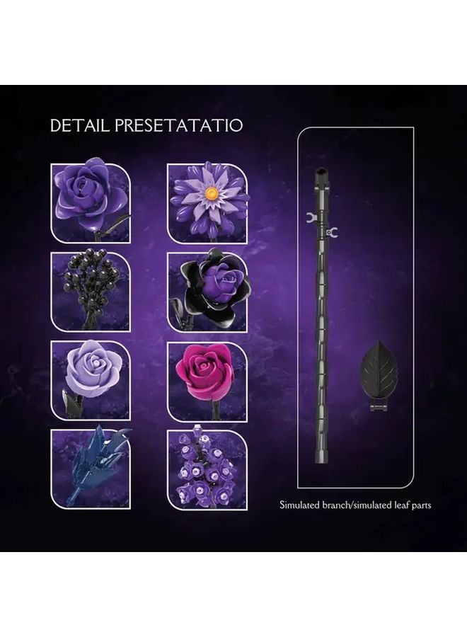 باقة كتل البناء الوردية الأرجوانية مجموعة DIY 822 قطعة موديل KK20008 هدية عيد الحب ديكور المنزل - Image 2